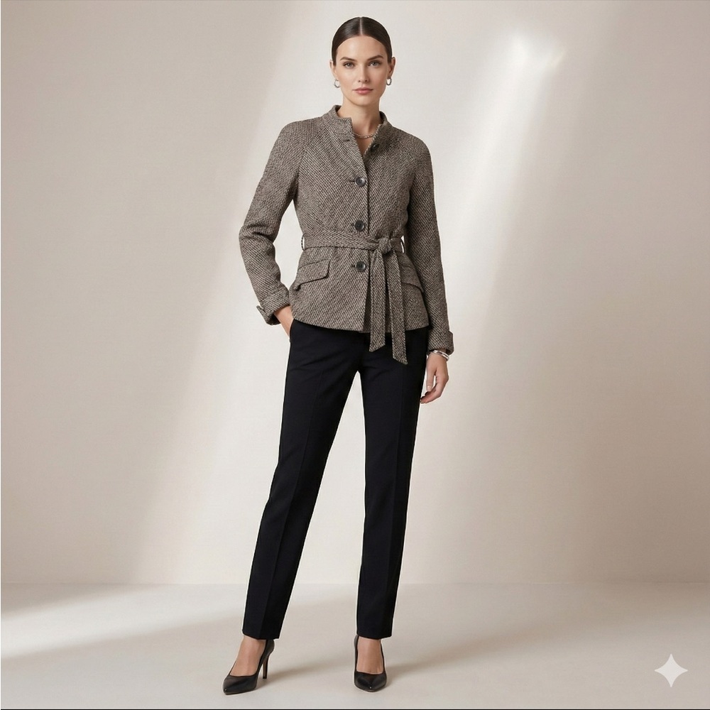 Lafayette 148 New York Wool Knit Belted Jacket In Brown